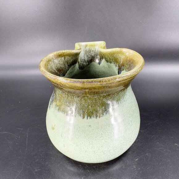 Hand Made Studio Art Pottery Pitcher Carafe Handles Artist Signed Pottery Green - Picture 14 of 16